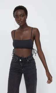 Stradivarius Топ-Бралетт Со Сборками По Бокам Черный L