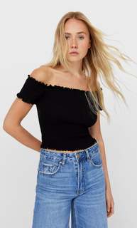 Stradivarius Топ С Открытыми Плечами Черный L