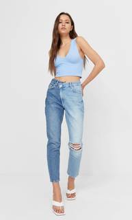 Stradivarius Бесшовный Топ С Узором «Косы» Небесно-Голубой Xs