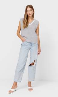 Stradivarius Трикотажный Топ Пестро-Серый M