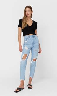 Stradivarius Топ С Короткими Рукавами В Балетном Стиле Черный S