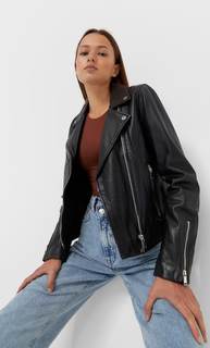 Stradivarius Кожаная Байкерская Куртка Черный L