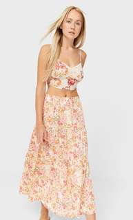Stradivarius Длинная Юбка С Цветочным Принтом Цвет Небеленого Полотна Xl