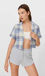 Stradivarius Укороченная Рубашка В Клетку Ванильный Xl
