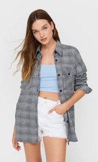Stradivarius Куртка Рубашечного Кроя В Клетку Цвет Небеленого Полотна S