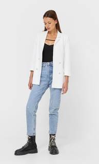 Stradivarius Двубортный Пиджак Без Застежки Белый M