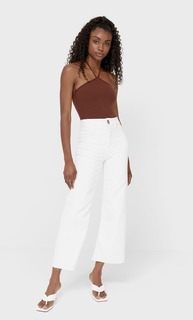 Stradivarius Топ В Рубчик С Горловиной Халтер Коричневый Xl