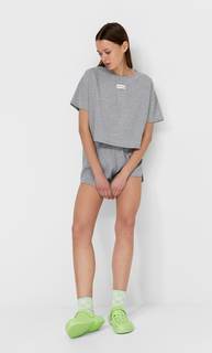 Stradivarius Пижамная Футболка Из Рифленой Ткани Пестро-Серый S