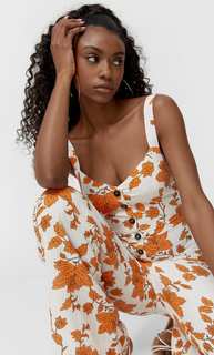 Stradivarius Комбинезон Изо Льна С Принтом Оранжевый M