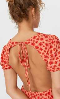 Stradivarius Платье С Цветочным Принтом И Открытой Спиной Красный L