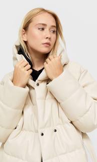 Stradivarius Пуховик Из Искусственной Кожи Цвет Небеленого Полотна M