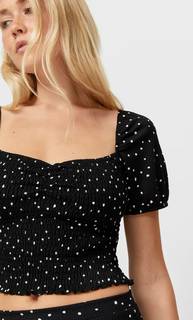 Stradivarius Топ Со Сборкой И Принтом Черный Xs