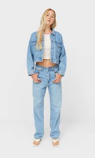 Stradivarius Укороченная Джинсовая Куртка Светлый Деним M