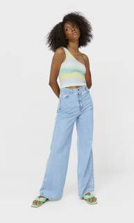 Stradivarius Разноцветный Топ Асимметричного Кроя Небесно-Голубой Xs