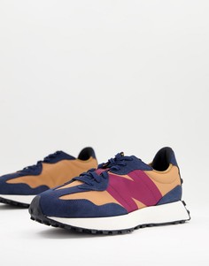 Кроссовки темно-синего/золотистого цветов New Balance 327-Темно-синий