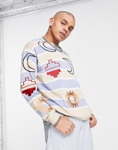 Вязаный джемпер в стиле oversized в полоску с вышитыми узорами ASOS DESIGN-Голубой