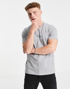 Светло-серая меланжевая футболка с вышивкой Fred Perry-Серый
