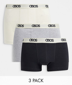 Набор из 3 боксеров-брифов с логотипом на поясе ASOS DESIGN-Многоцветный
