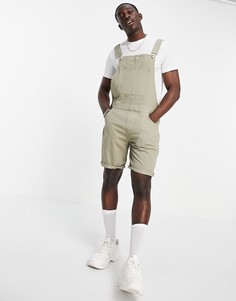 Джинсовый комбинезон-шорты выбеленного цвета хаки ASOS DESIGN-Зеленый цвет