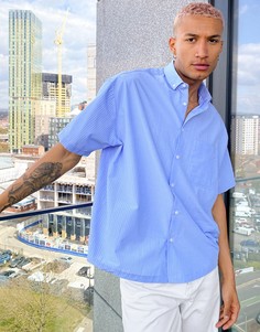 Свободная oversized-рубашка в вертикальную полоску ASOS DESIGN-Голубой