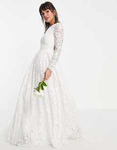 Кружевное свадебное платье с длинными рукавами и открытой спиной ASOS EDITION Odette-Белый