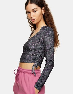 Многоцветный велюровый топ с цветочным принтом Topshop-Коричневый цвет