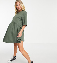 Oversized-платье мини цвета хаки с присборенной юбкой и заниженной талией ASOS DESIGN Maternity-Зеленый цвет