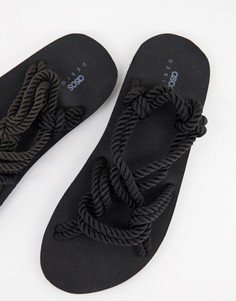 Черные сандалии с веревочной отделкой ASOS DESIGN-Черный цвет