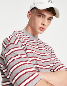Oversized-футболка из органического хлопка в полоску серого и белого цвета ASOS DESIGN-Серый