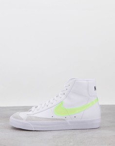 Белые кроссовки с флюоресцентными зелеными элементами Nike Blazer Mid 77-Белый