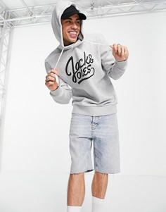 Светло-серый худи с крупным логотипом-надписью Jack & Jones
