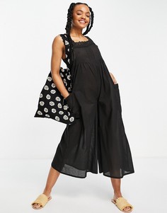 Черный комбинезон с вышивкой ришелье ASOS DESIGN-Черный цвет