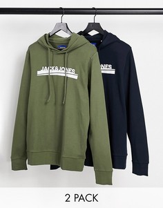 Набор из 2 худи темно-синего и оливкового цвета Jack & Jones-Многоцветный