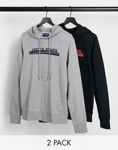 Набор из 2 худи черного и светло-серого меланжевого цвета Jack and Jones-Многоцветный
