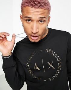 Черный свитшот с круглым вырезом и золотистым логотипом Armani Exchange-Черный цвет