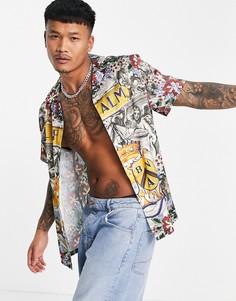Атласная рубашка классического кроя с принтом "Havana" от комплекта ASOS DESIGN-Красный