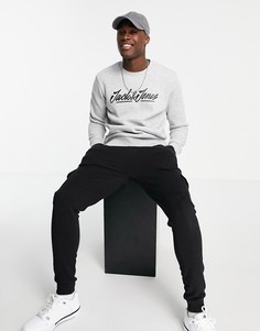 Светло-серый свитшот с логотипом-подписью Jack & Jones