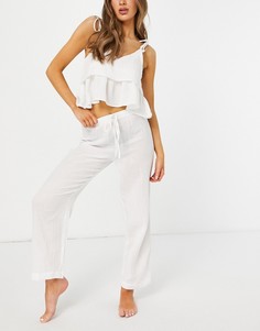 Белые пижамные брюки из хлопковой газовой ткани ASOS DESIGN – «Выбирай и комбинируй»-Белый