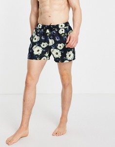 Короткие шорты для плавания с цветочным принтом на темной основе ASOS DESIGN-Черный цвет