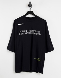 Черная oversized-футболка из органического хлопка с текстом спереди ASOS DESIGN-Черный цвет