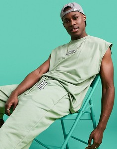 Зеленая oversized-майка с вышитым логотипом на груди ASOS Actual-Зеленый цвет
