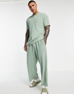 Широкие укороченные джоггеры в рубчик (от комплекта) ASOS DESIGN-Зеленый цвет