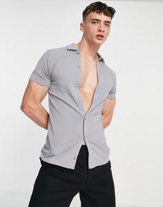 Серая трикотажная рубашка из органического хлопка на пуговицах ASOS DESIGN-Серый
