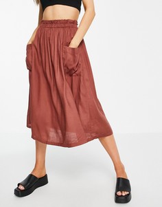 Юбка миди шоколадного цвета с карманами ASOS DESIGN-Оранжевый цвет