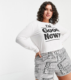 Черно-белый пижамный комплект с шортами и принтом "Im good news" Brave Soul Plus