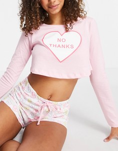Розовый пижамный комплект с надписью "No Thanks" Brave Soul-Розовый цвет