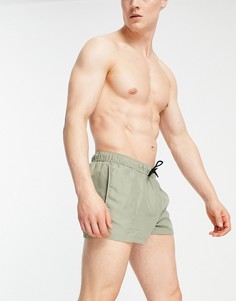 Короткие шорты для плавания цвета хаки со стрелками ASOS DESIGN-Зеленый цвет