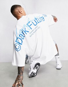 Очень свободная белая футболка в стиле oversized с большими принтами логотипов на спине ASOS Dark Future-Белый