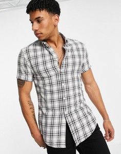 Белая приталенная рубашка из эластичной ткани в клетку ASOS DESIGN-Белый