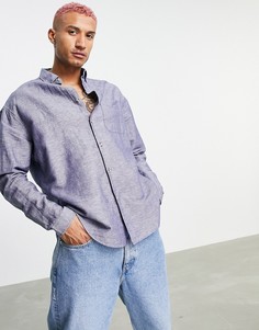 Oversized-рубашка темно-синего цвета в стиле 90-х из материала с добавлением льна ASOS DESIGN-Темно-синий